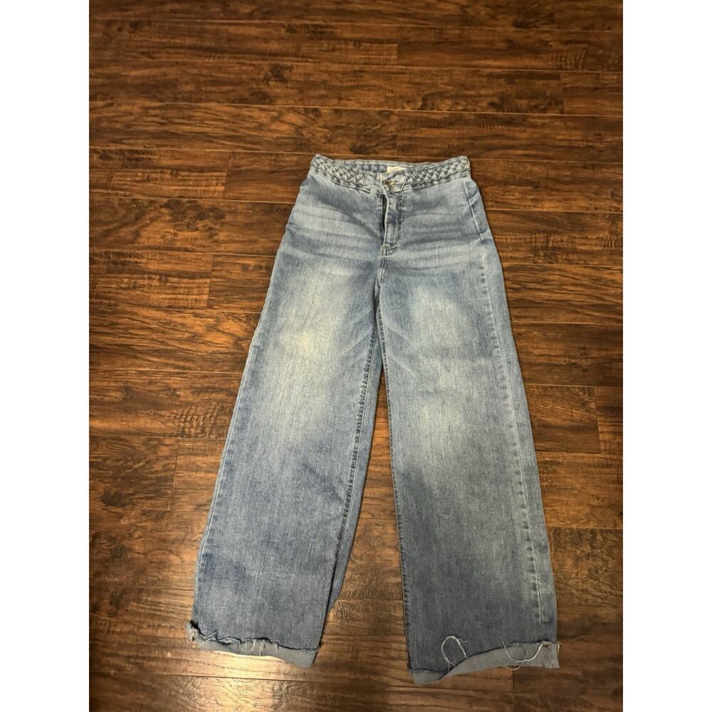 OAT New York Wide Leg Jeans Light Wash High Rise Blue Raw Hem Sz:8/29